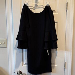 Trina Turk Black Long Sleeve Dress with Ruffles